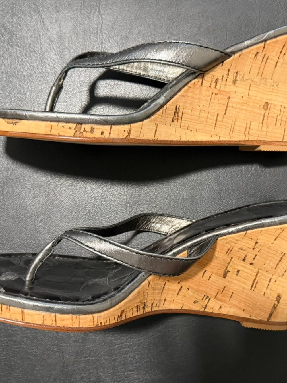 Coach Lannie Metallic Wedge Leather Sandals in Silver 8M - Picture 4 of 6